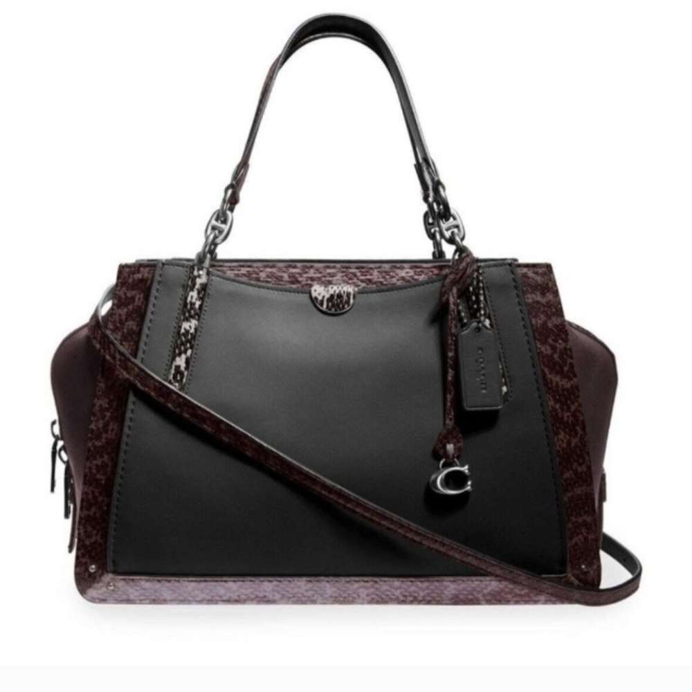 Coach Black and Red Satchel with Snake Print Accents